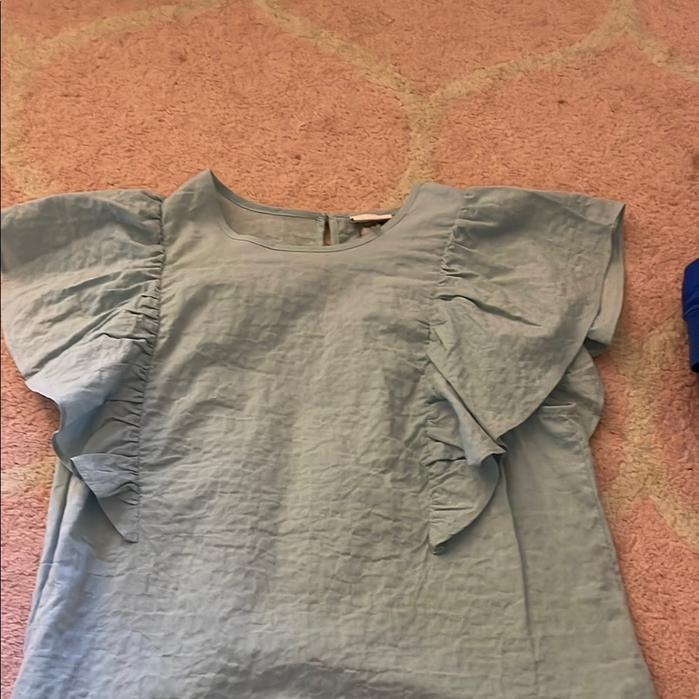 Light Blue Ruffle Sleeve Blouse